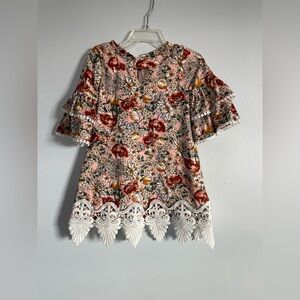 Rare Editions Girls size 2T floral dress with bell sleeves and lace trim